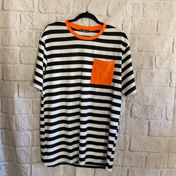 SHEIN Tops - SHEIN SS Black & White Striped Top Size Large